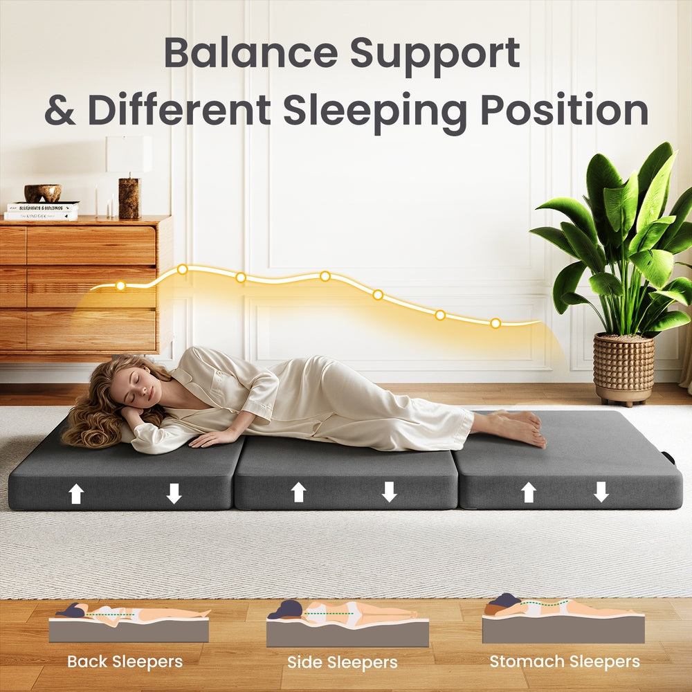 Virelai 10cm Small King Single BedStory 3-Fold Mattress Folding Foam Bed Washable Cover, 190x80cm - King Single
