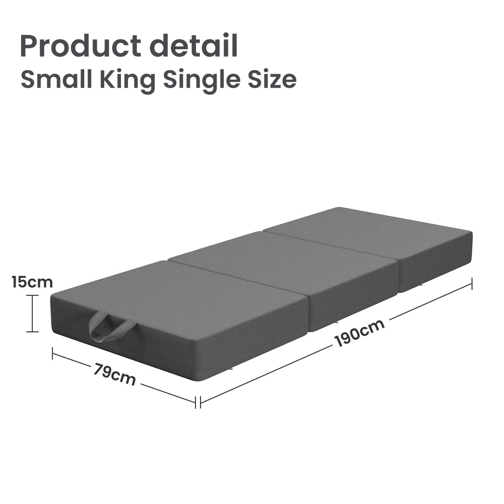 Zephyra  15cm Small 3-Fold Mattress Folding Foam Bed Washable Cover, 190x80cm - King Single