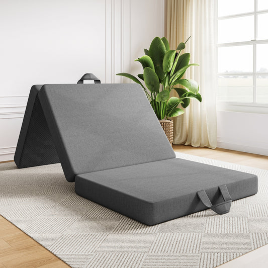Zephyra  15cm Small 3-Fold Mattress Folding Foam Bed Washable Cover, 190x80cm - King Single