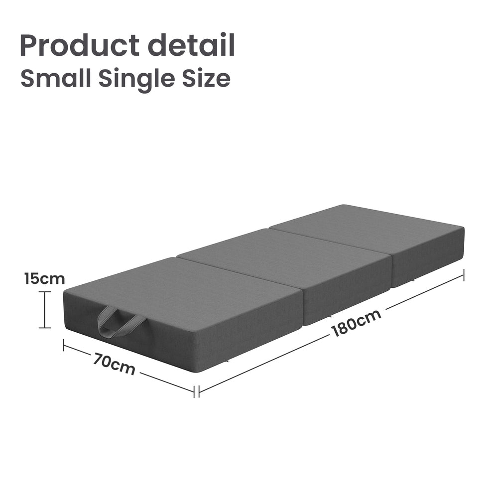 Zephyra 15cm Small Single BedStory 3-Fold Mattress Folding Foam Bed Washable Cover, 180x70cm - Single