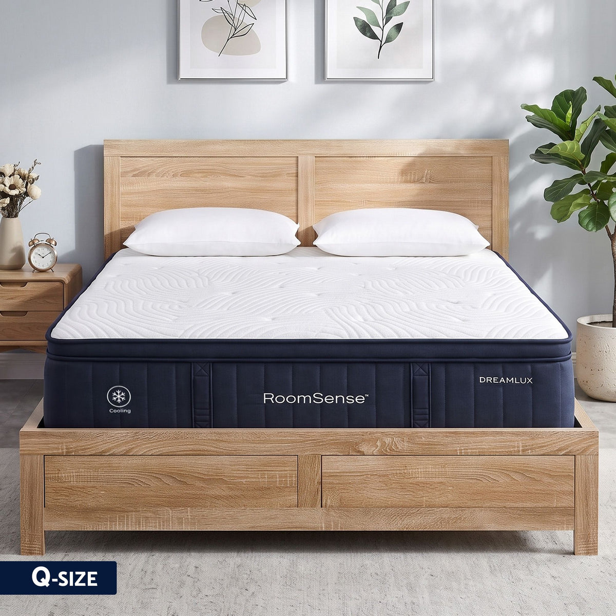 Yowah Bed & Mattress Package with 34cm Mattress Medium Cooling Gel Mattress - Natural Queen