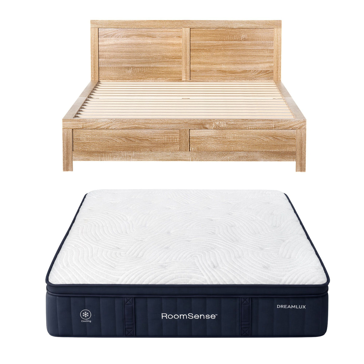 Yowah Bed & Mattress Package with 34cm Mattress Medium Cooling Gel Mattress - Natural Queen