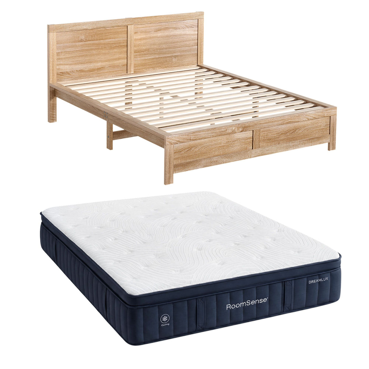 Yowah Bed & Mattress Package with 34cm Mattress Medium Cooling Gel Mattress - Natural Queen