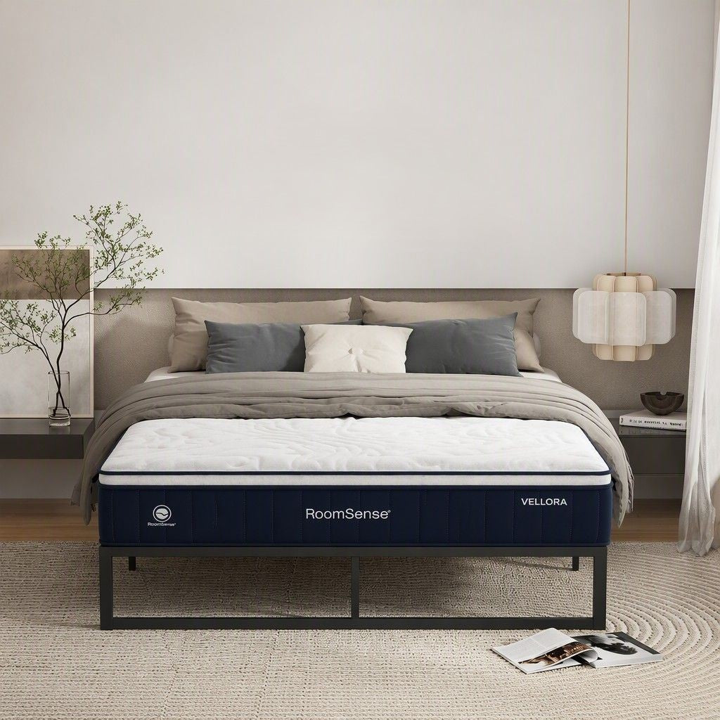 Malachia Bed & Mattress Package with 30cm Mattress Metal Bed Frame - Black Double