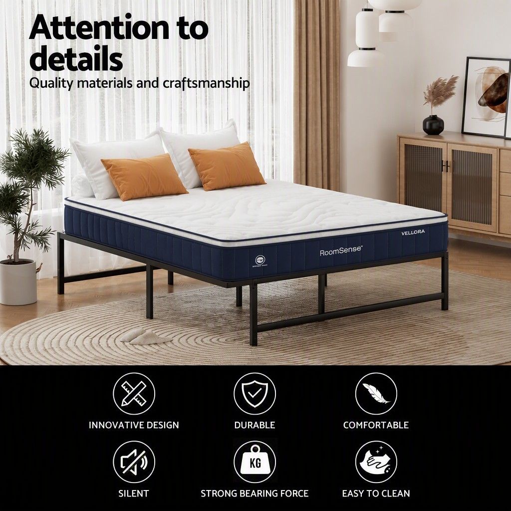 Malachia Bed & Mattress Package with 30cm Mattress Metal Bed Frame - Black Double