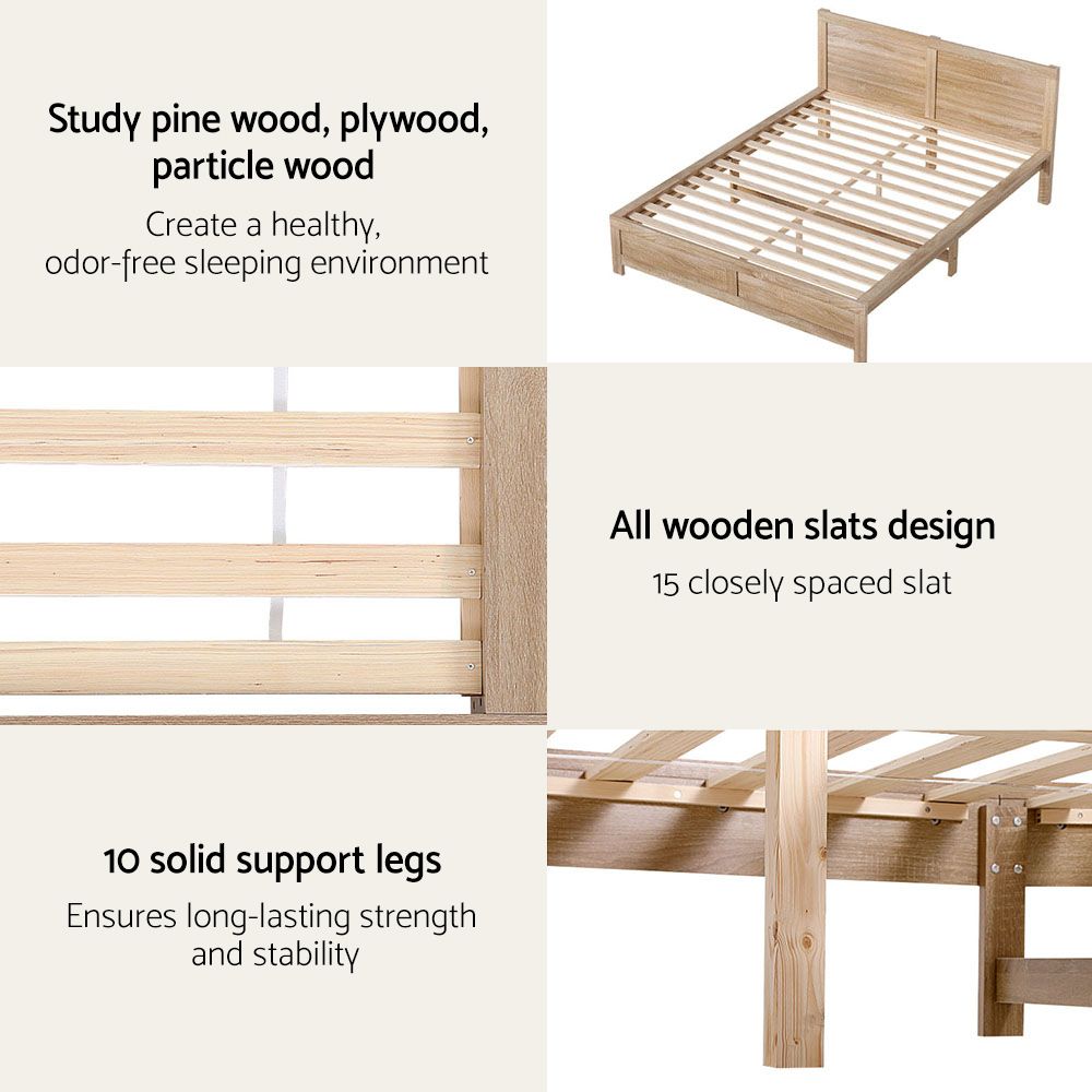 Yowah Bed & Mattress Package with 30cm Mattress Latex Mattress Medium Firm - Pine Double