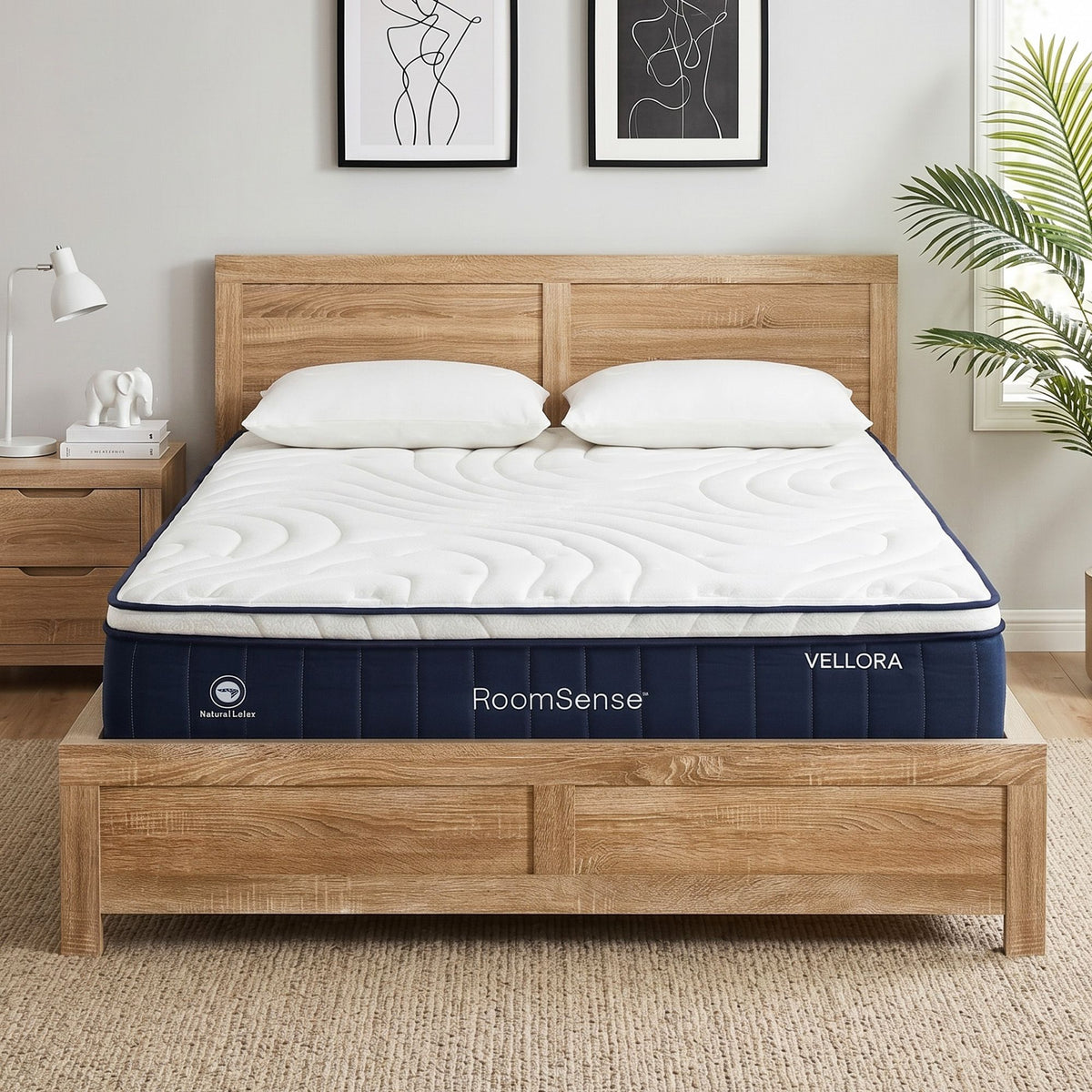 Yowah Bed & Mattress Package with 30cm Mattress Latex Mattress Medium Firm - Pine Queen