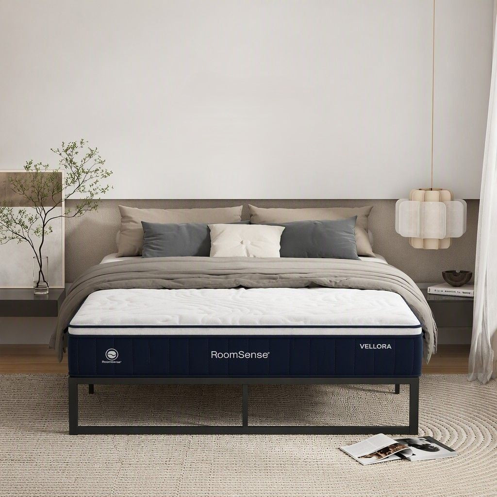Malachia Bed & Mattress Package with 30cm Mattress Metal Bed Frame - Black Queen