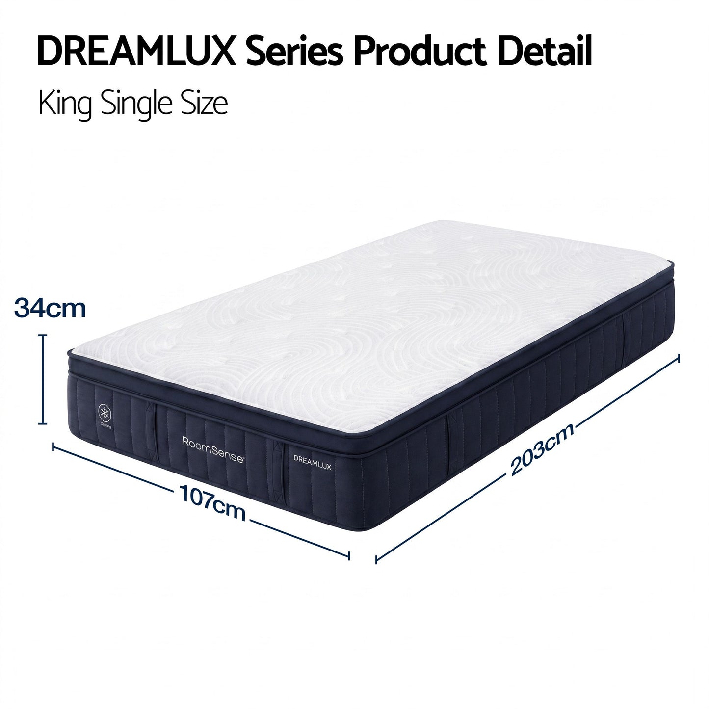 Hazel 34cm Thick Medium Firm Hybrid Mattress with Tencel Cooling Pocket Spring - King Single