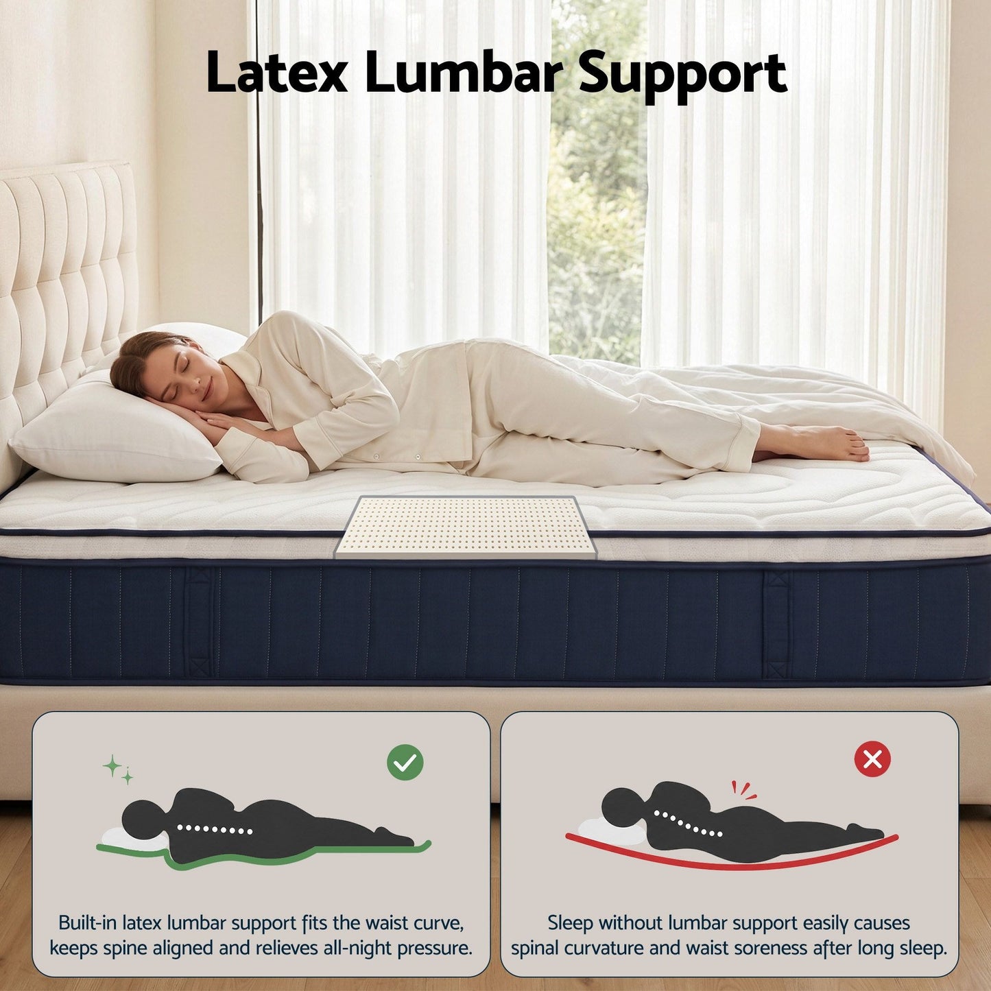 Alessia 30cm Medium Firm Hybrid Mattress with Latex Lumbar Support - Queen