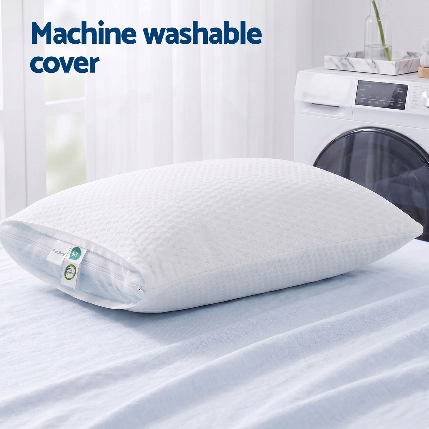 Cooling Memory Foam Pillows Anti-Clumping Solid Core Washable Cover - White