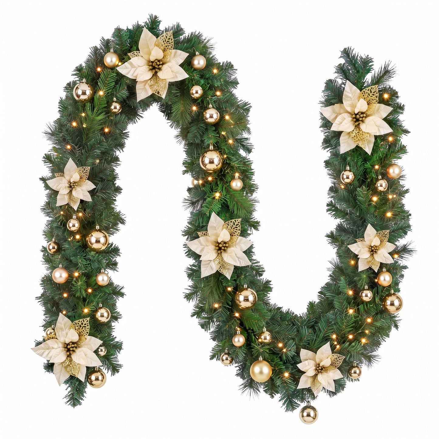2.7M Christmas Garland 8 Mode LEDs Timing 200 Tips Flowers Balls