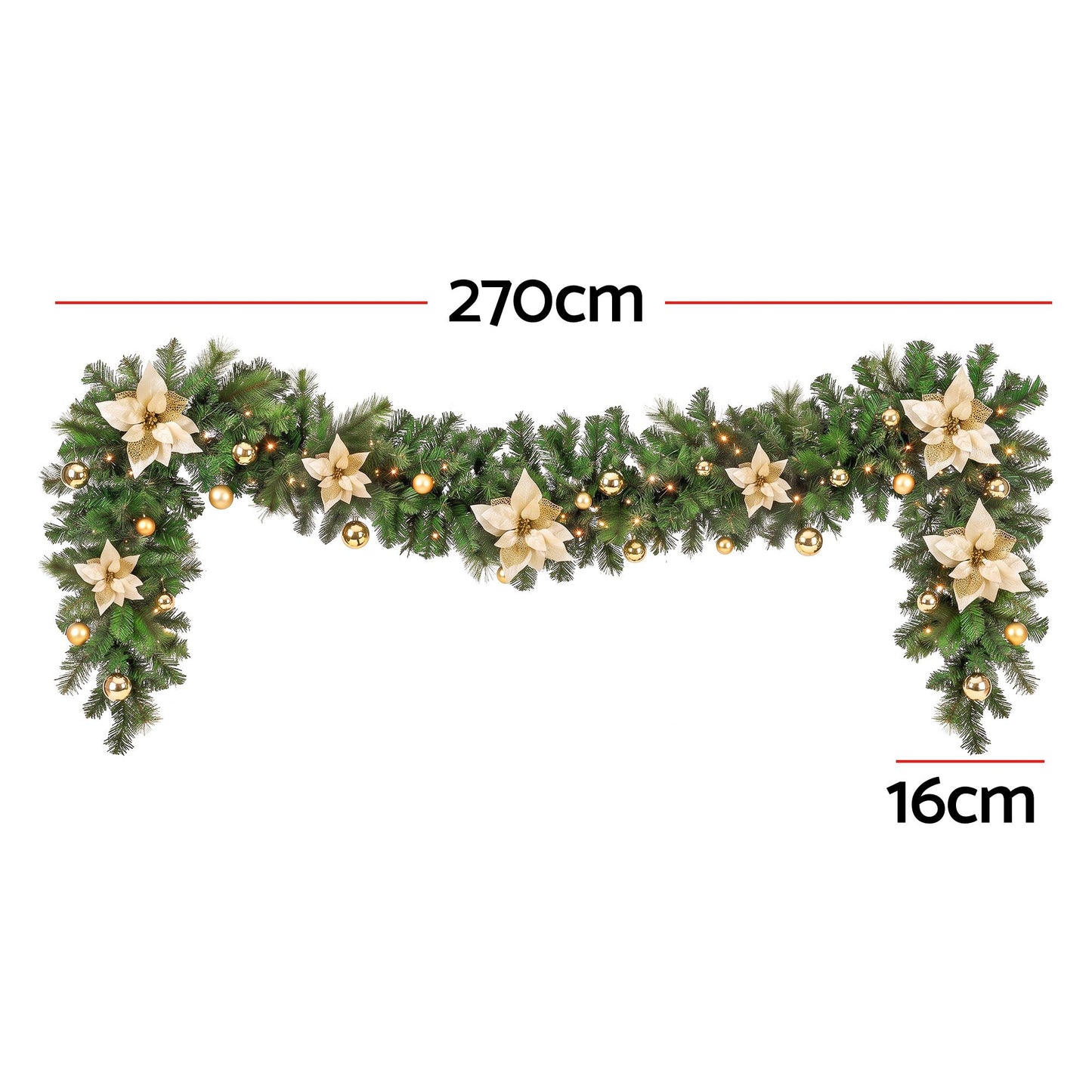 2.7M Christmas Garland 8 Mode LEDs Timing 200 Tips Flowers Balls