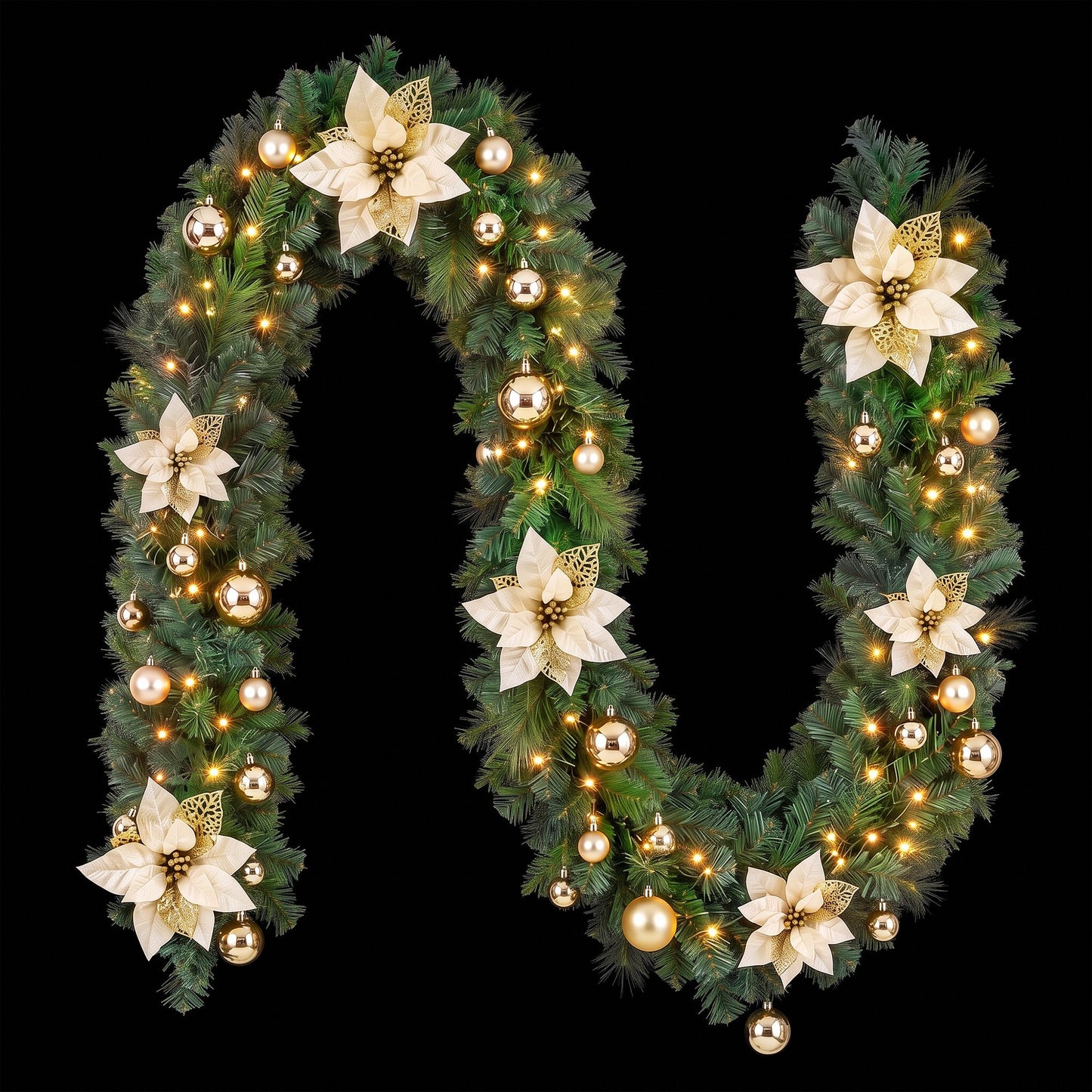 2.7M Christmas Garland 8 Mode LEDs Timing 200 Tips Flowers Balls