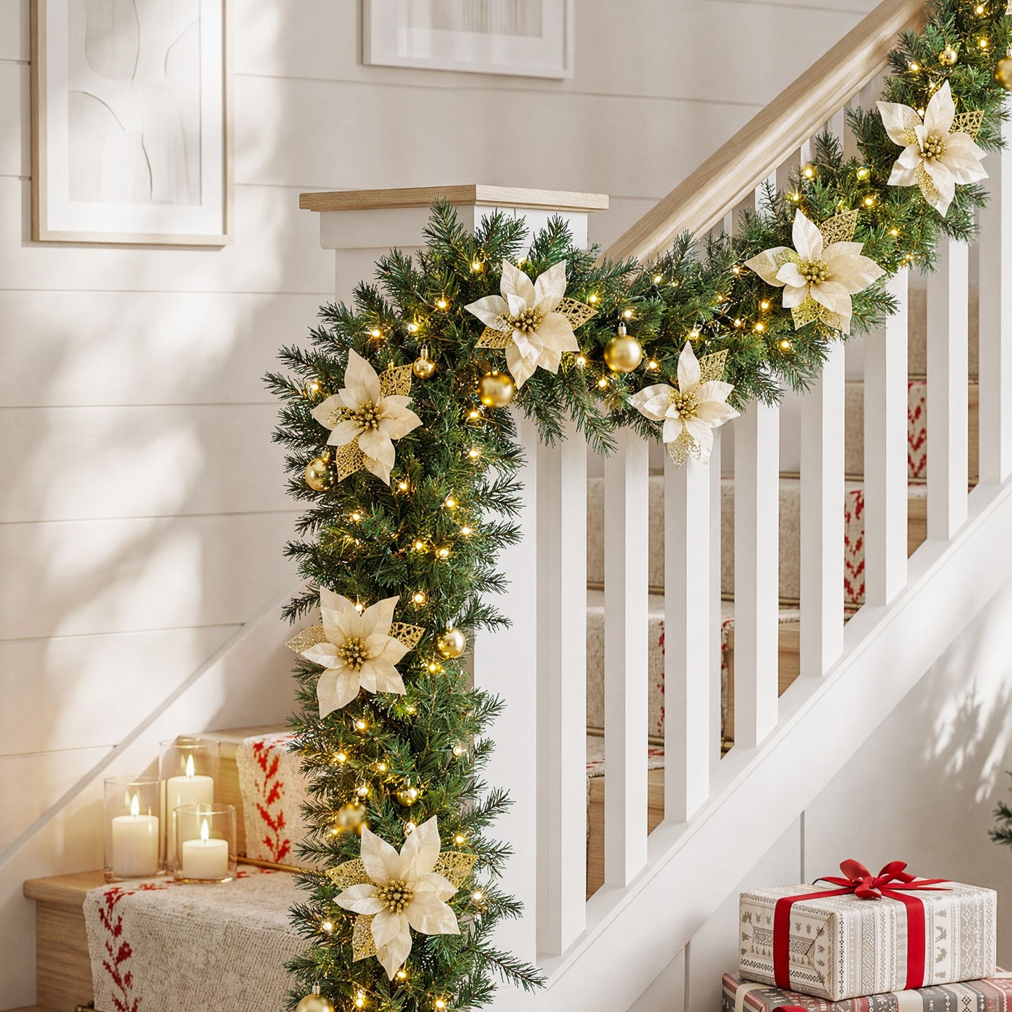 2.7M Christmas Garland 8 Mode LEDs Timing 200 Tips Flowers Balls