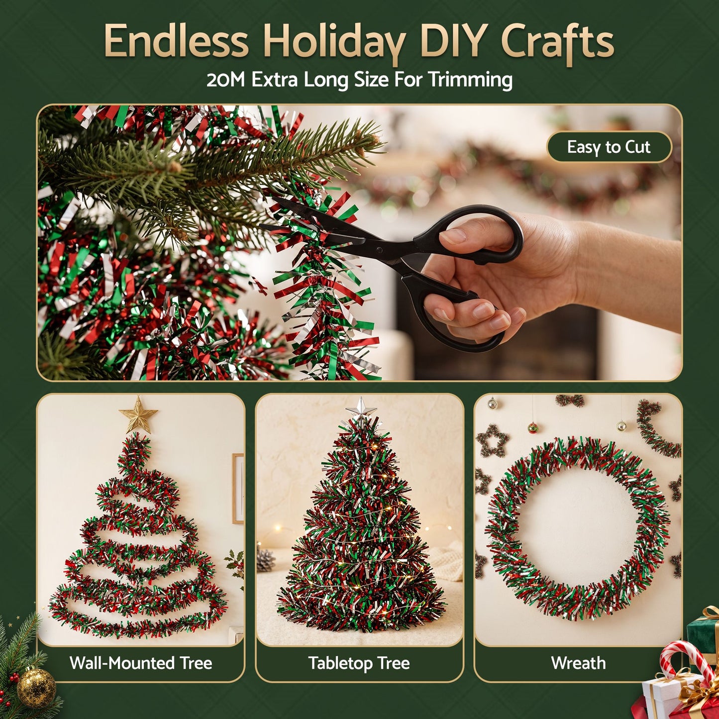 20M Christmas Tinsel Garland Mixed Colors Xmas Party Decoration