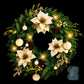60cm Pre-Lit Christmas Wreath LED Garlands Gold Flowers Pinecones Decor