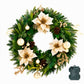 60cm Pre-Lit Christmas Wreath LED Garlands Gold Flowers Pinecones Decor