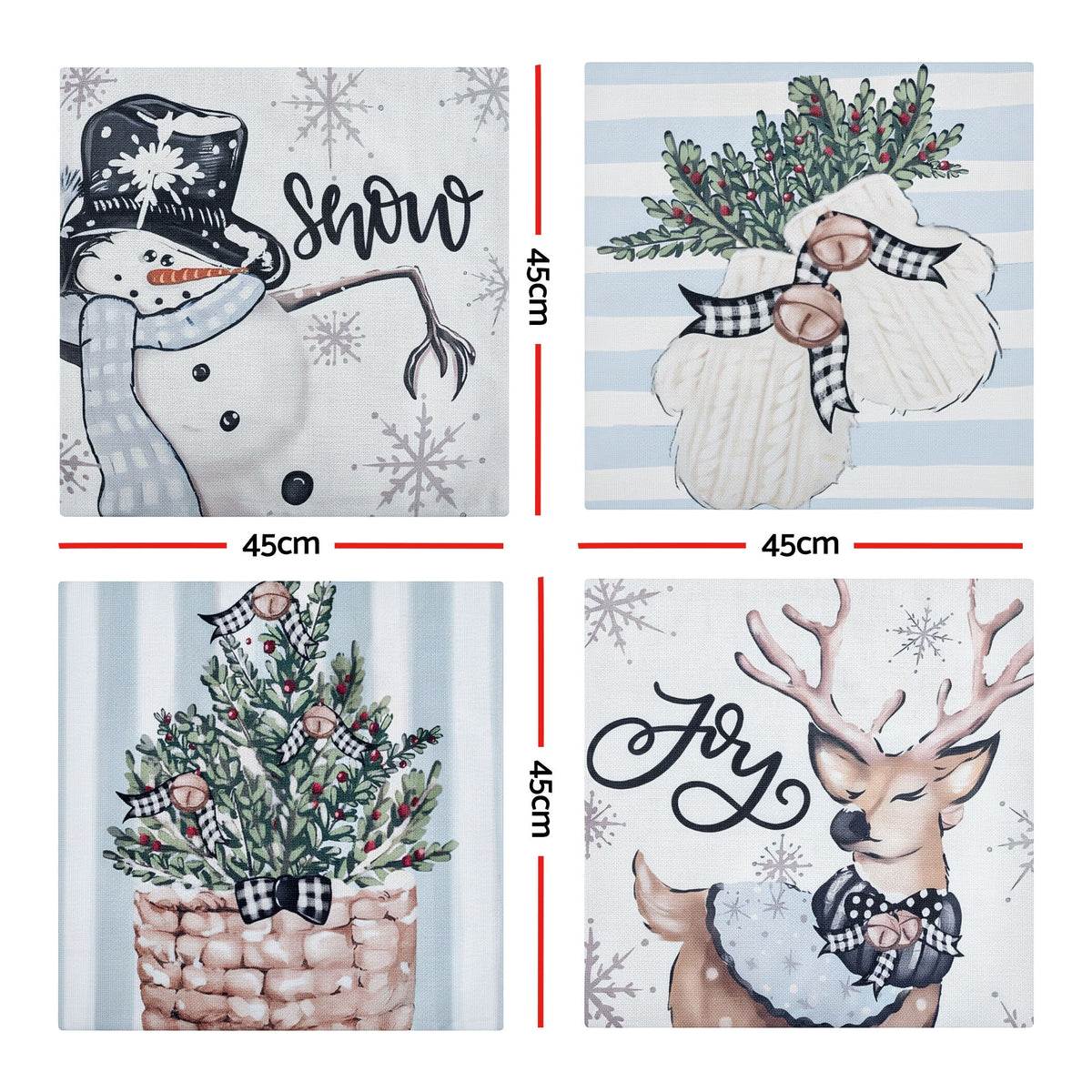 Christmas Cushion Covers Set of 4 Pillow Covers 45x45cm with 4 Cute Patterns Blue