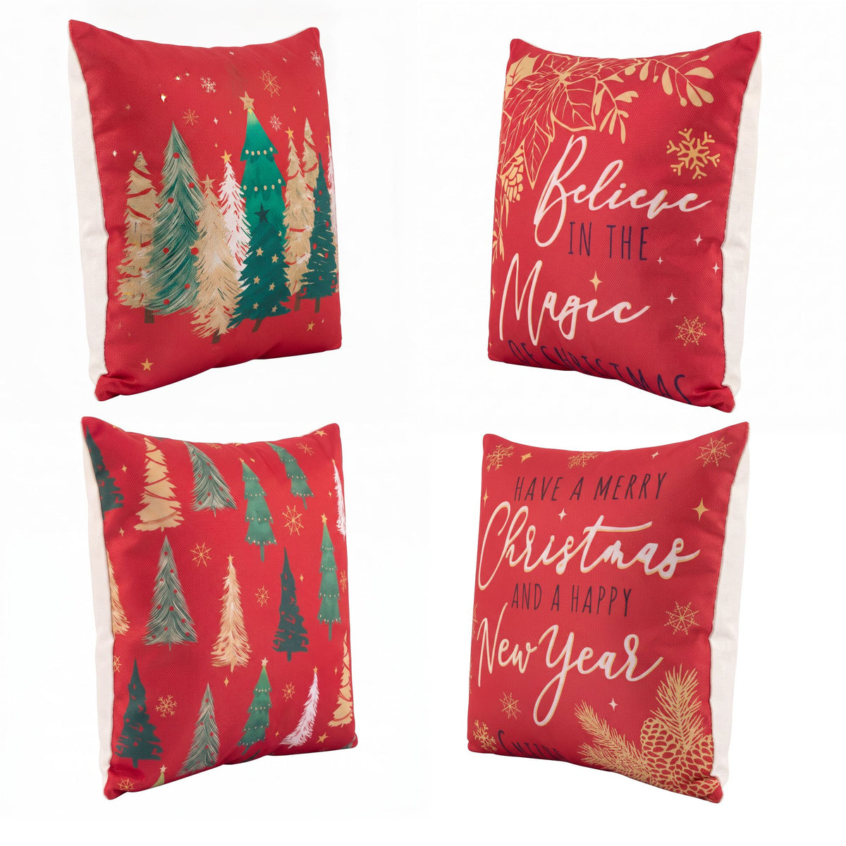 Christmas Cushion Covers Set of 4 Pillow Covers 45x45cm with 4 Cute Patterns Red