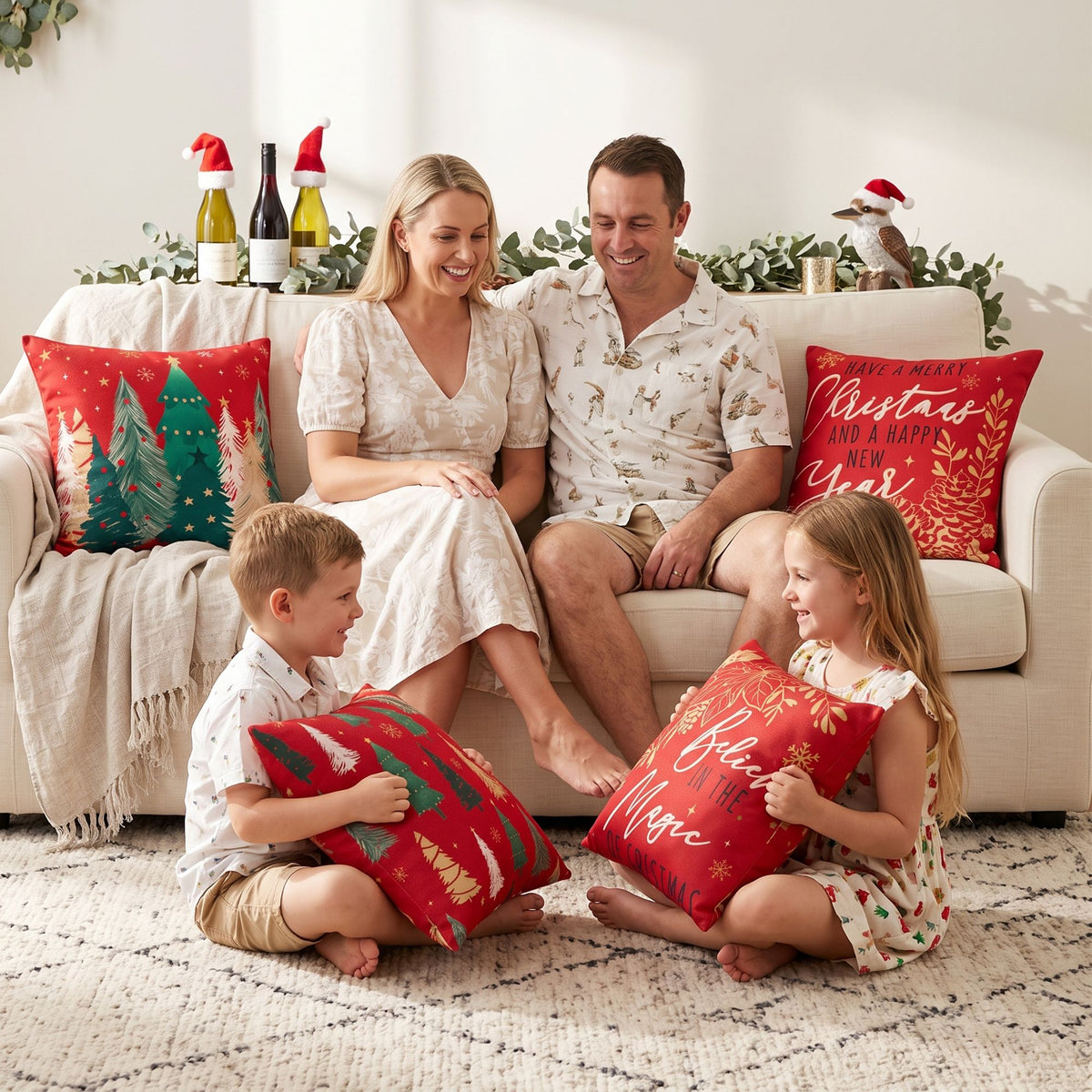 Christmas Cushion Covers Set of 4 Pillow Covers 45x45cm with 4 Cute Patterns Red