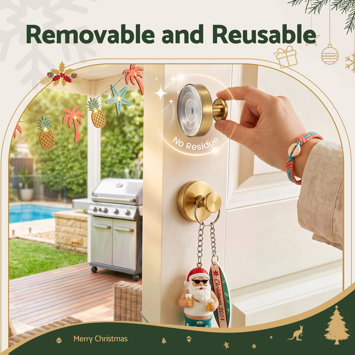 Setof 2 Vacuum Suction Cup Christmas Wreath Hook Stainless Steel Heavy Duty 5kg