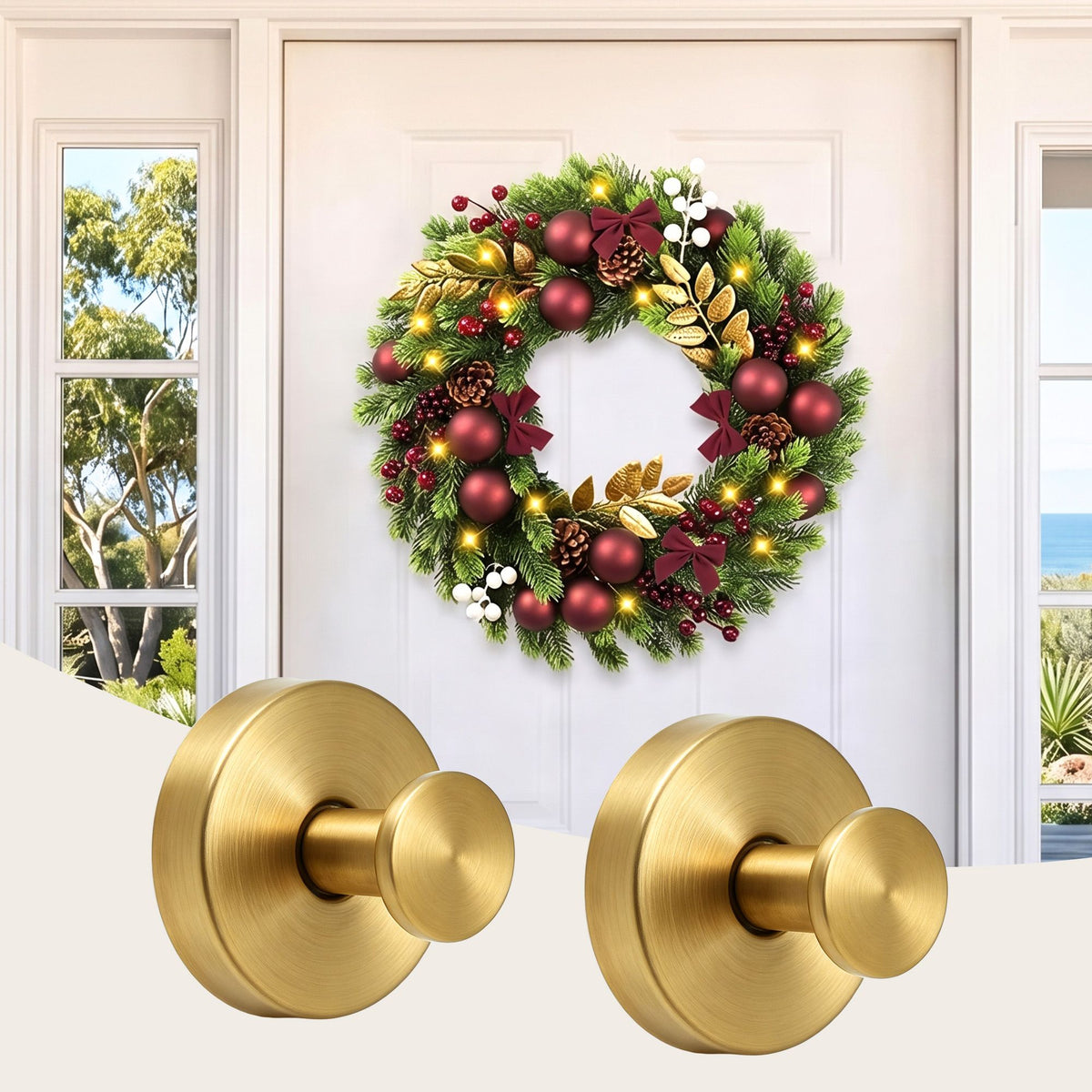 Setof 2 Vacuum Suction Cup Christmas Wreath Hook Stainless Steel Heavy Duty 5kg