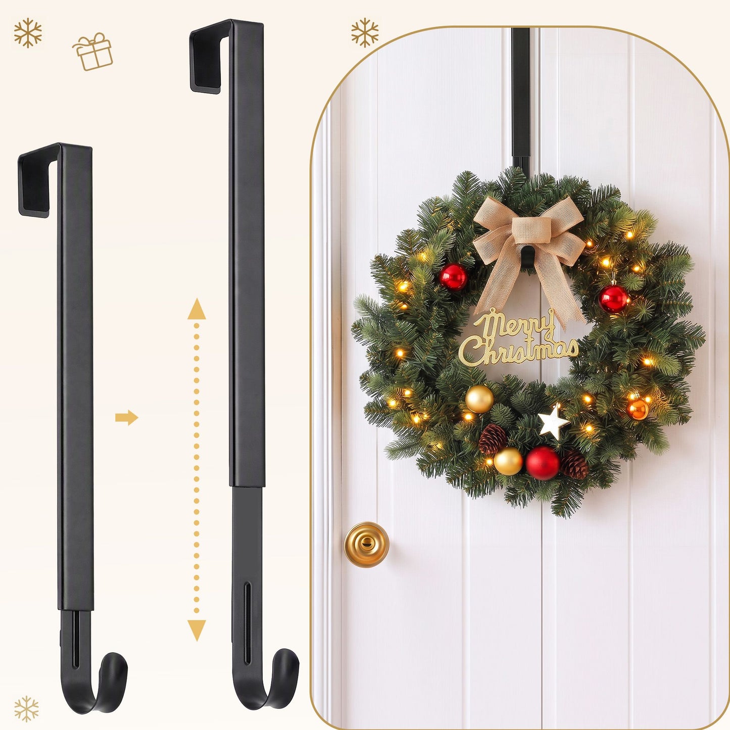 Christmas Wreath Hanger Metal Door Hook Height Adjustable