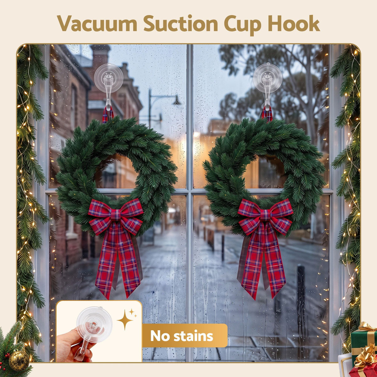 Set of 2 Suction Cup Hooks Heavy Duty Christmas Wreath Hanger Window 5kg