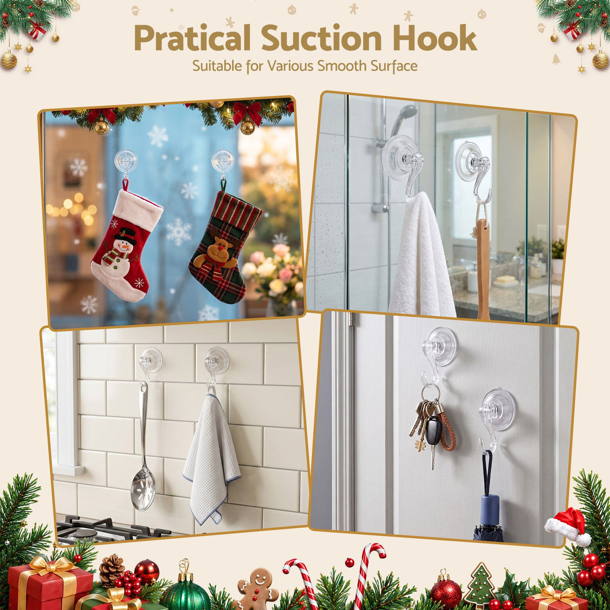 Set of 2 Suction Cup Hooks Heavy Duty Christmas Wreath Hanger Window 5kg