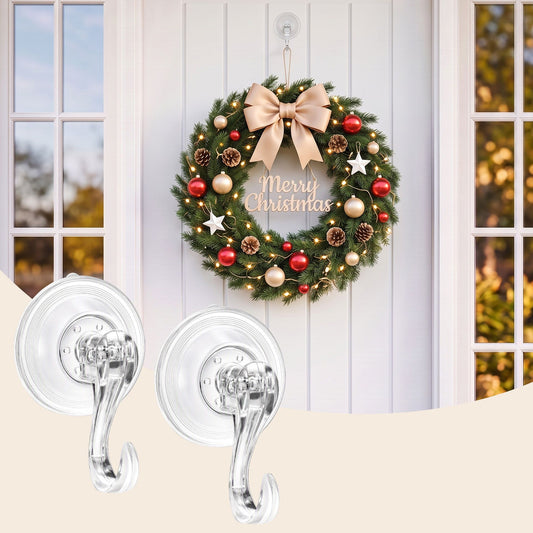 Set of 2 Suction Cup Hooks Heavy Duty Christmas Wreath Hanger Window 5kg