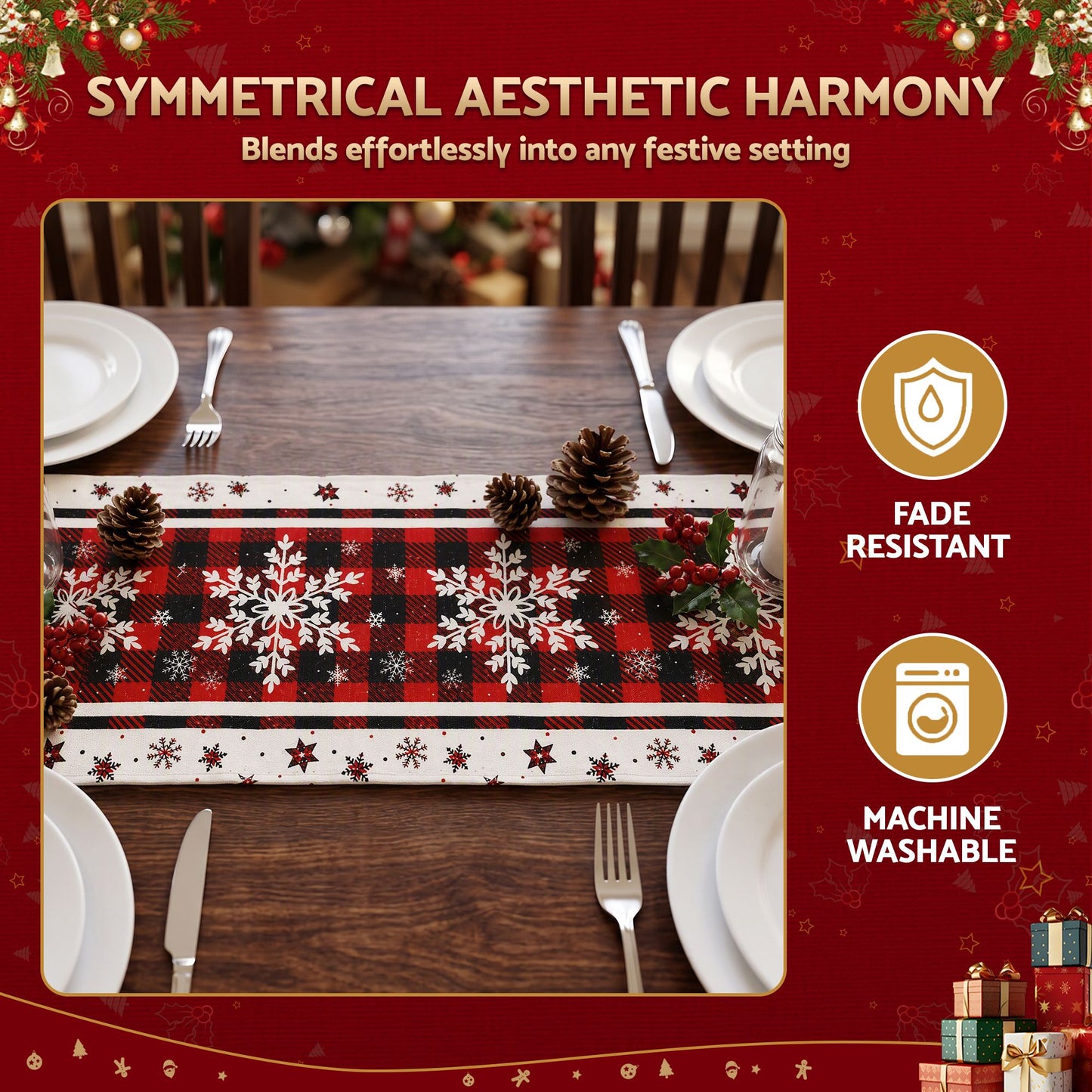 Christmas Table Runner Snowflake 190x32CM Dining Party Decor Linen