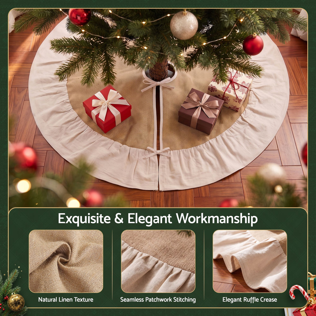 90cm Christmas Tree Skirt Linen Christmas Tree Mat Decor