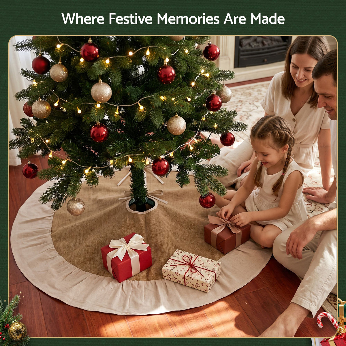 90cm Christmas Tree Skirt Linen Christmas Tree Mat Decor