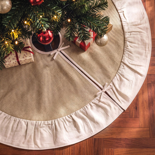90cm Christmas Tree Skirt Linen Christmas Tree Mat Decor
