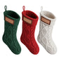 3PCS Personalized Christmas Stockings with Leather Patches 16 Inch Knitted Solid Colour Xmas Decor For Fireplace Mantel, Christmas Tree, Home Decoration & Holiday Party Displays