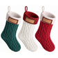 3PCS Personalized Christmas Stockings with Leather Patches, 16 Inch Knitted Contrast Colour Xmas Hanging Decor For Fireplace Mantel, Christmas Tree, Home Decoration & Holiday Party Displays