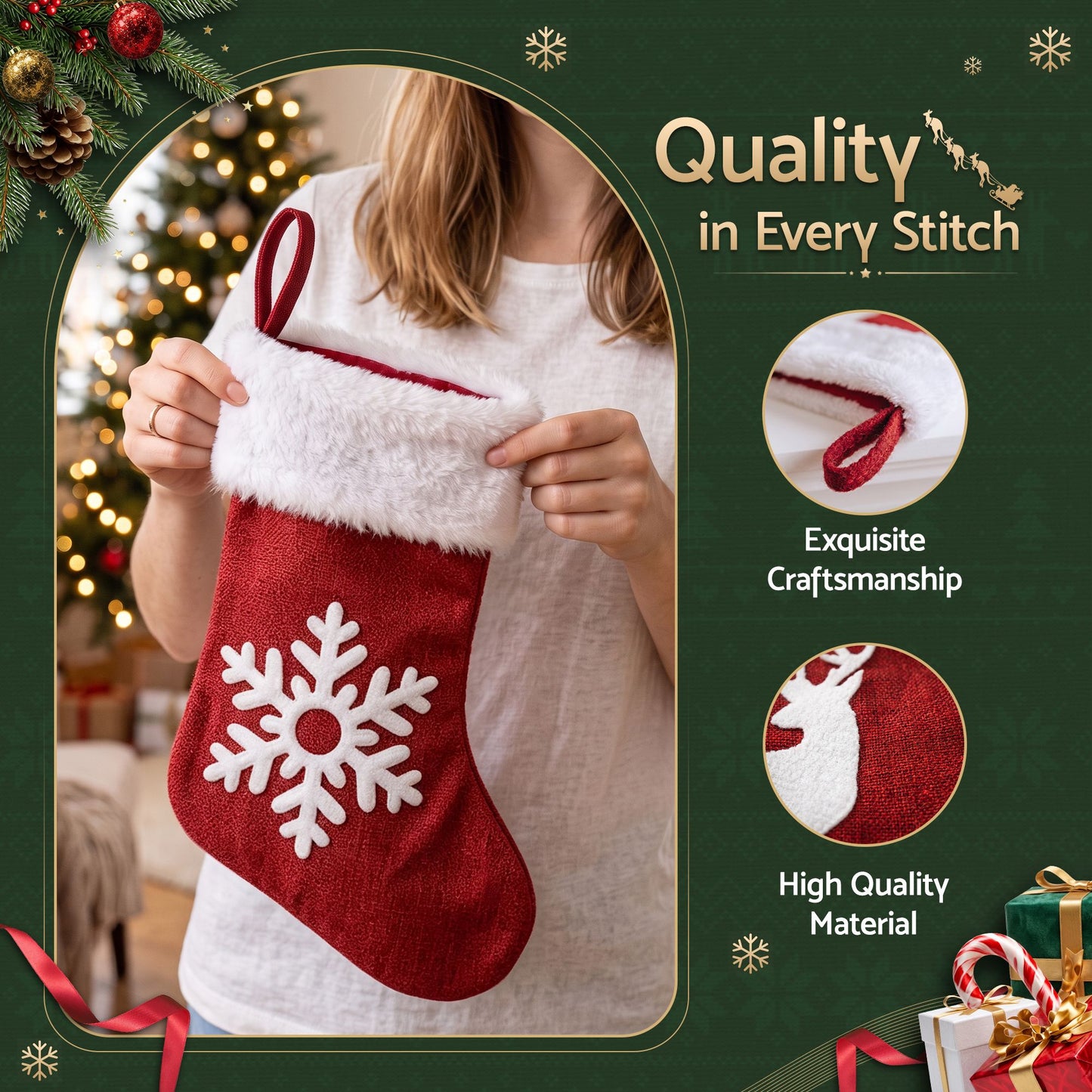 4 Pack Large Velvet Christmas Stockings 46.5cm Red White Decor Perfect For Gift Ideal, Fireplace Mantels Christmas Trees Holiday Party Decorations