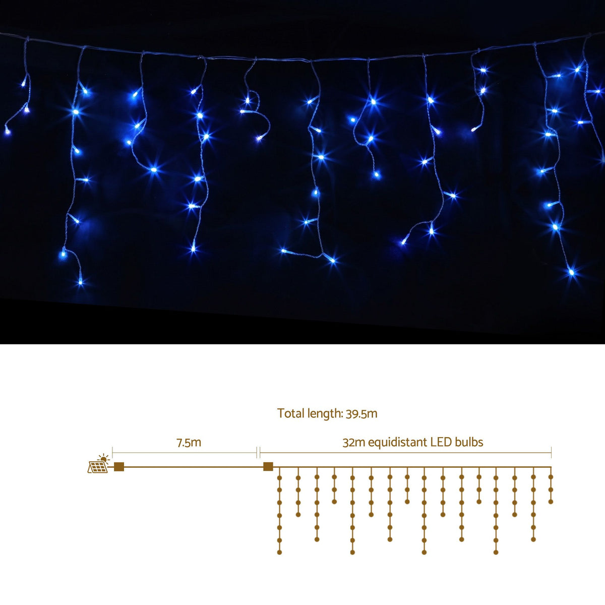 32M Christmas Lights Solar Icicle String Lights 960 LED Blue