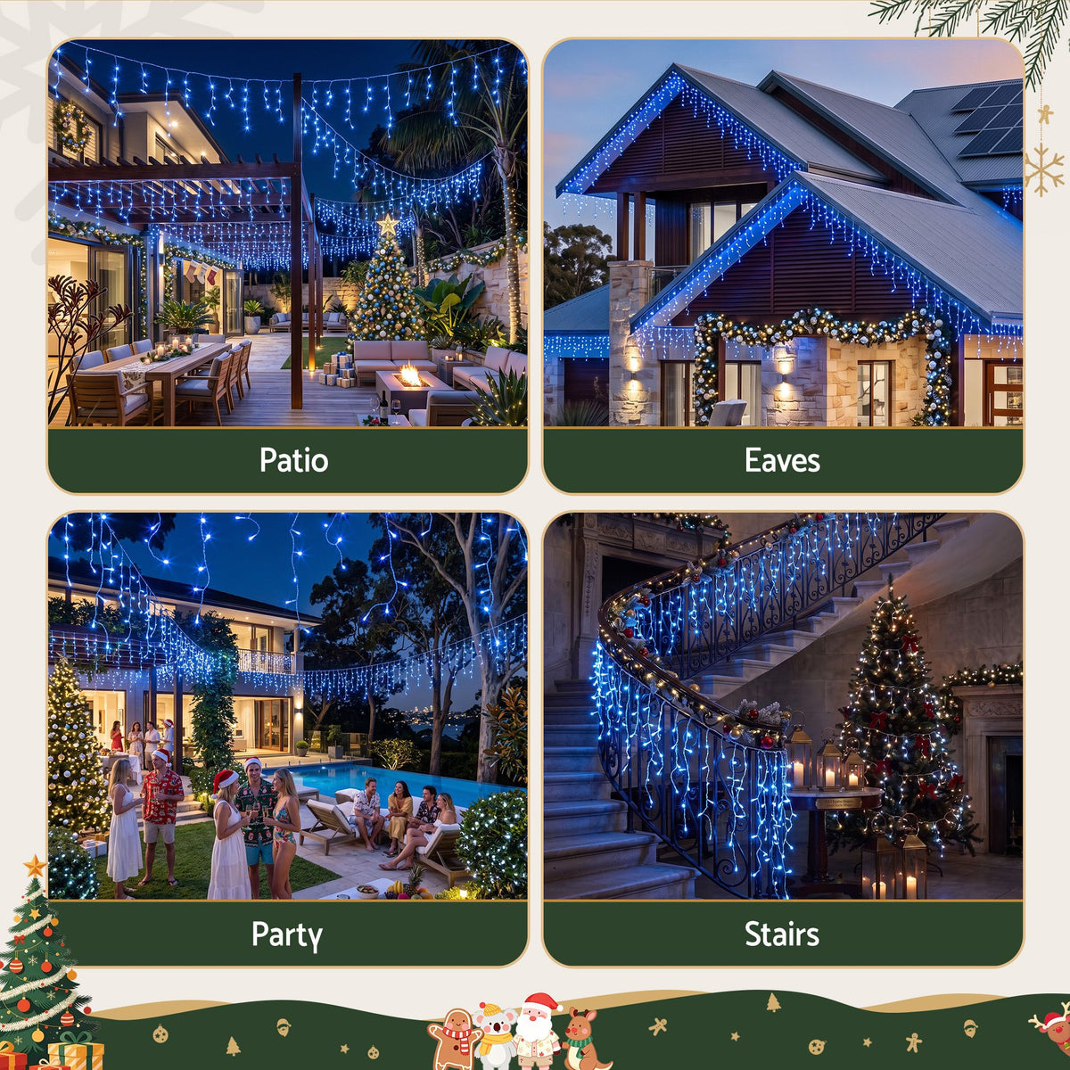 32M Christmas Lights Solar Icicle String Lights 960 LED Blue