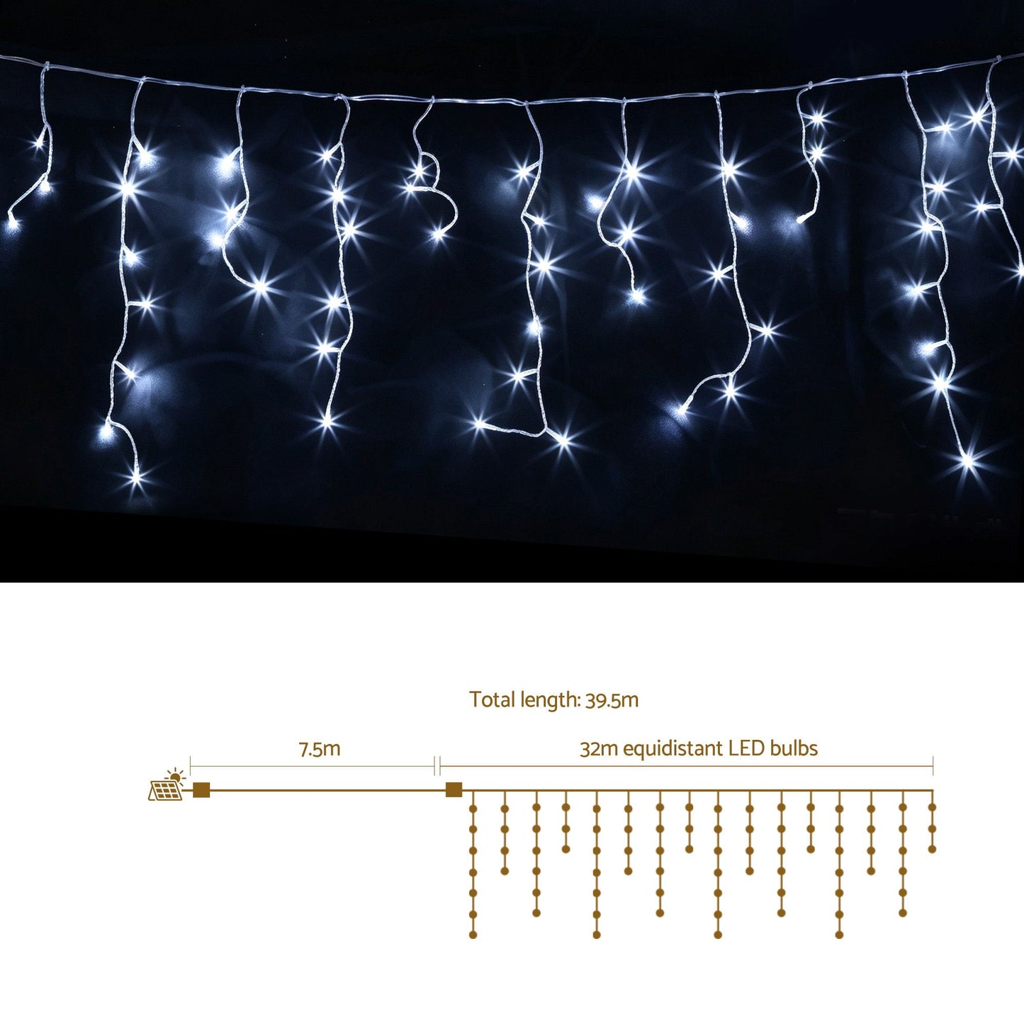 32M Christmas Lights Solar Icicle String Lights 960 LED Cool White