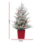 3ft 1m Christmas Tree LED Potted Xmas Party Decor Red Barries Flocked