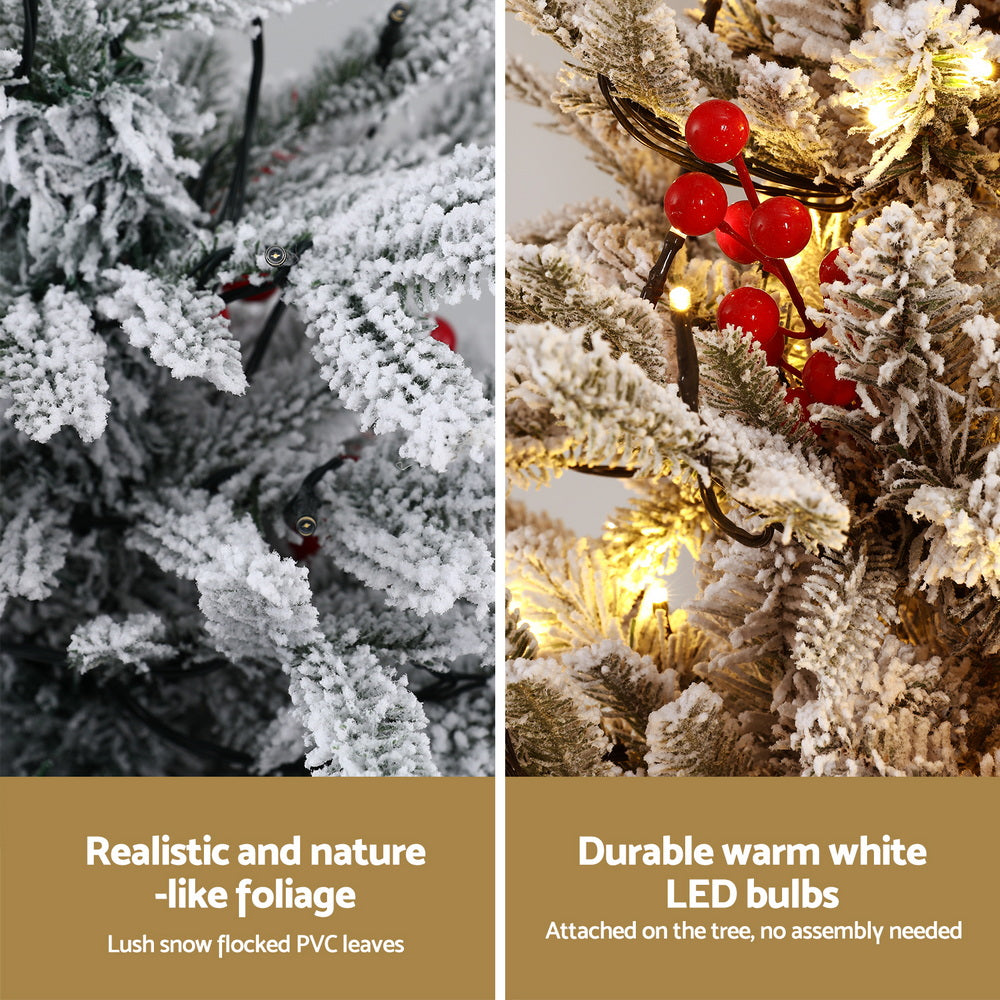 3ft 1m Christmas Tree LED Potted Xmas Party Decor Red Barries Flocked