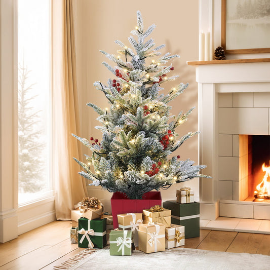 3ft 1m Christmas Tree LED Potted Xmas Party Decor Red Barries Flocked