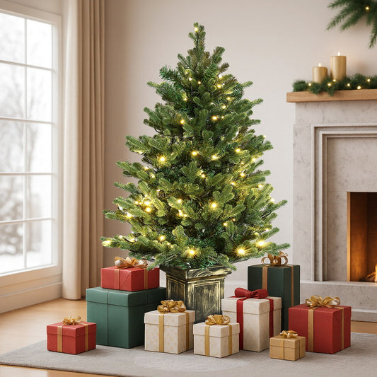 4ft 1.2m Christmas Tree LED Potted Xmas Tree Party Decor 8 Light Modes