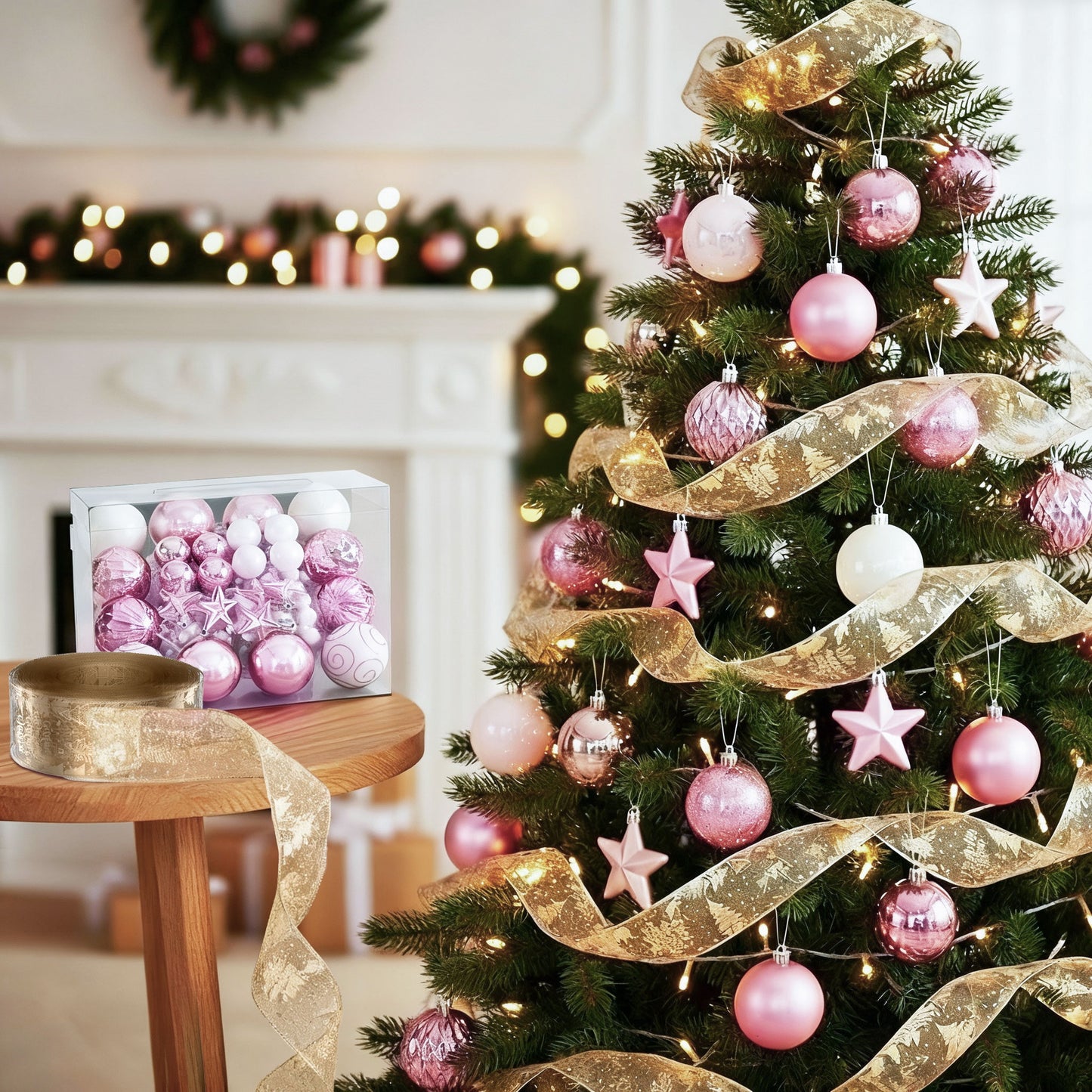 Christmas Tree Decoration Set Ribbon Baubles Ornaments Party 34pcs