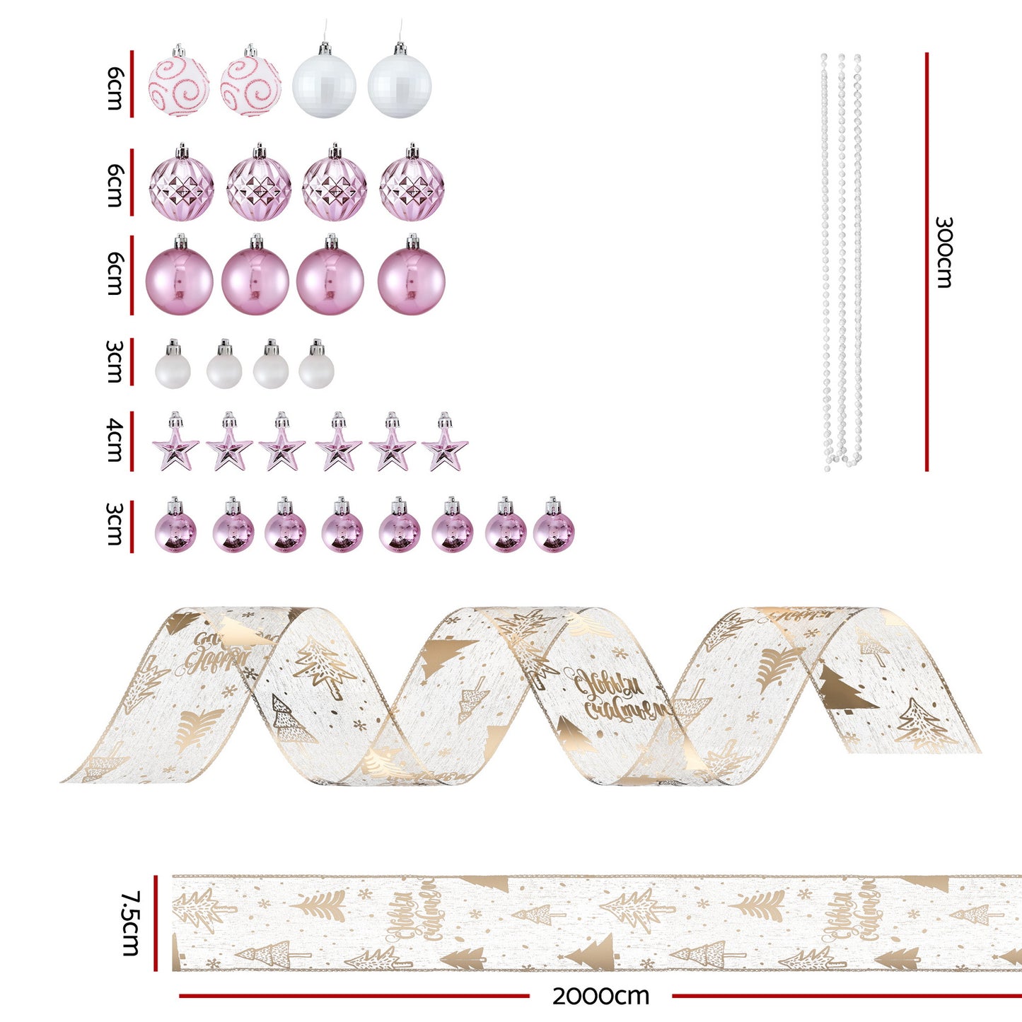 Christmas Tree Decoration Set Ribbon Baubles Ornaments Party 34pcs