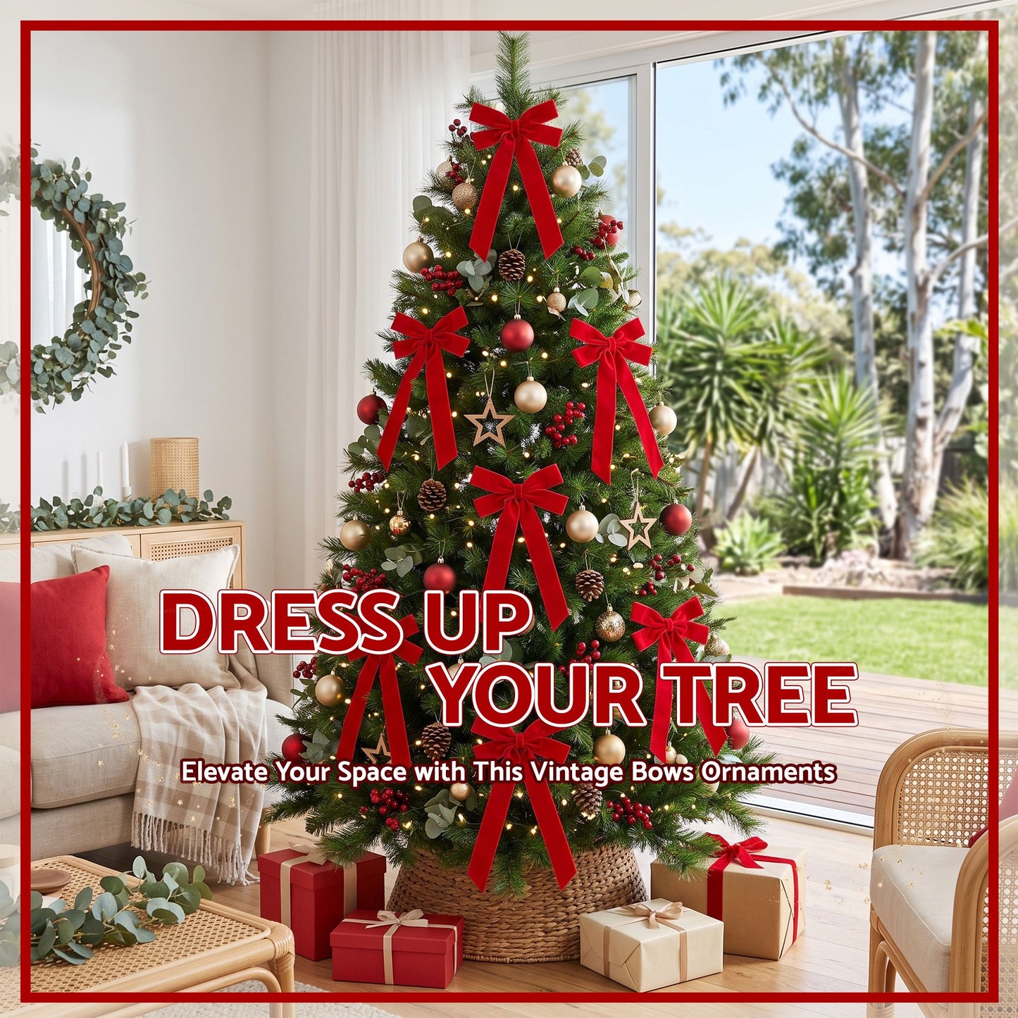 12Pcs Red Velvet Christmas Bows Tree Decorations Xmas Decor