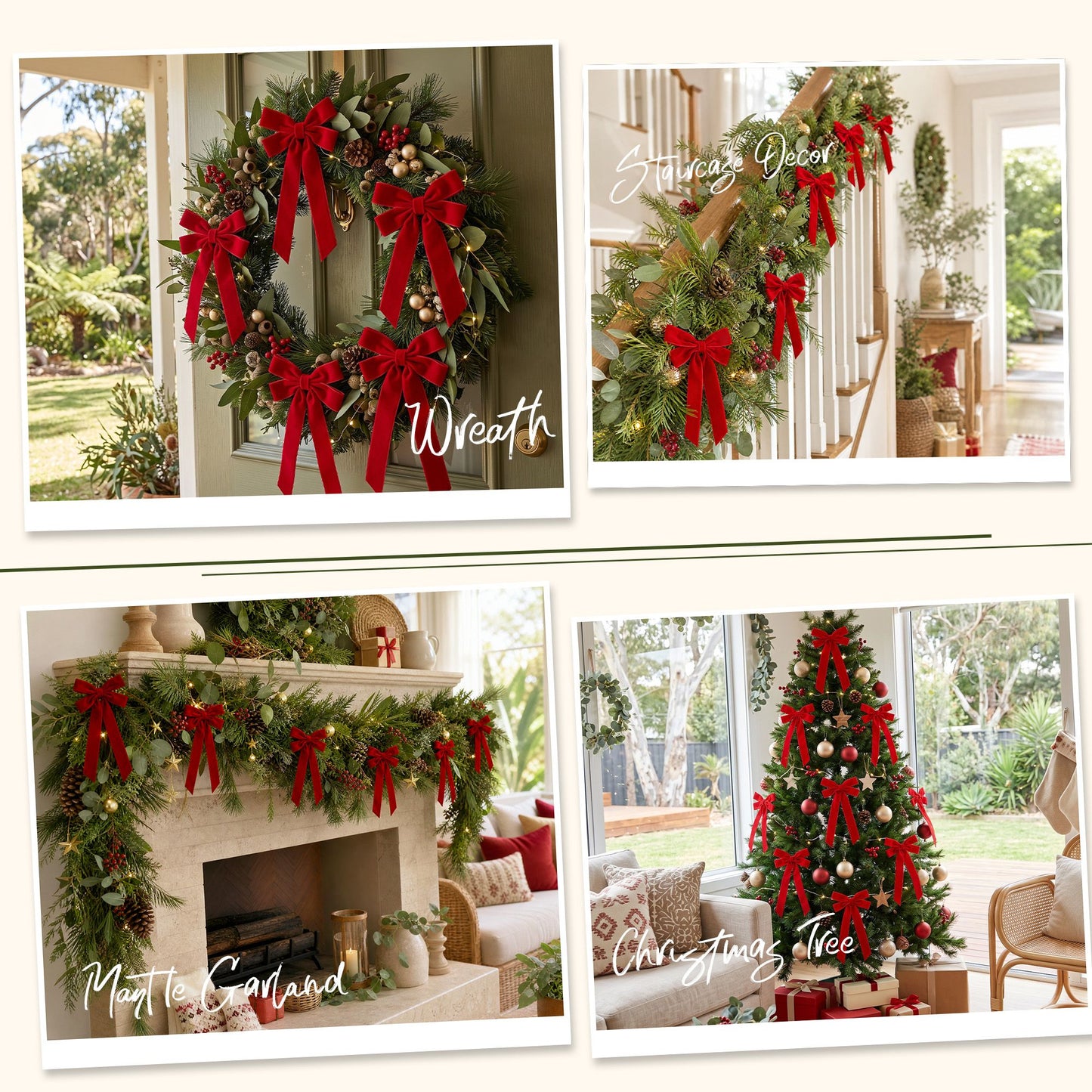 12Pcs Red Velvet Christmas Bows Tree Decorations Xmas Decor