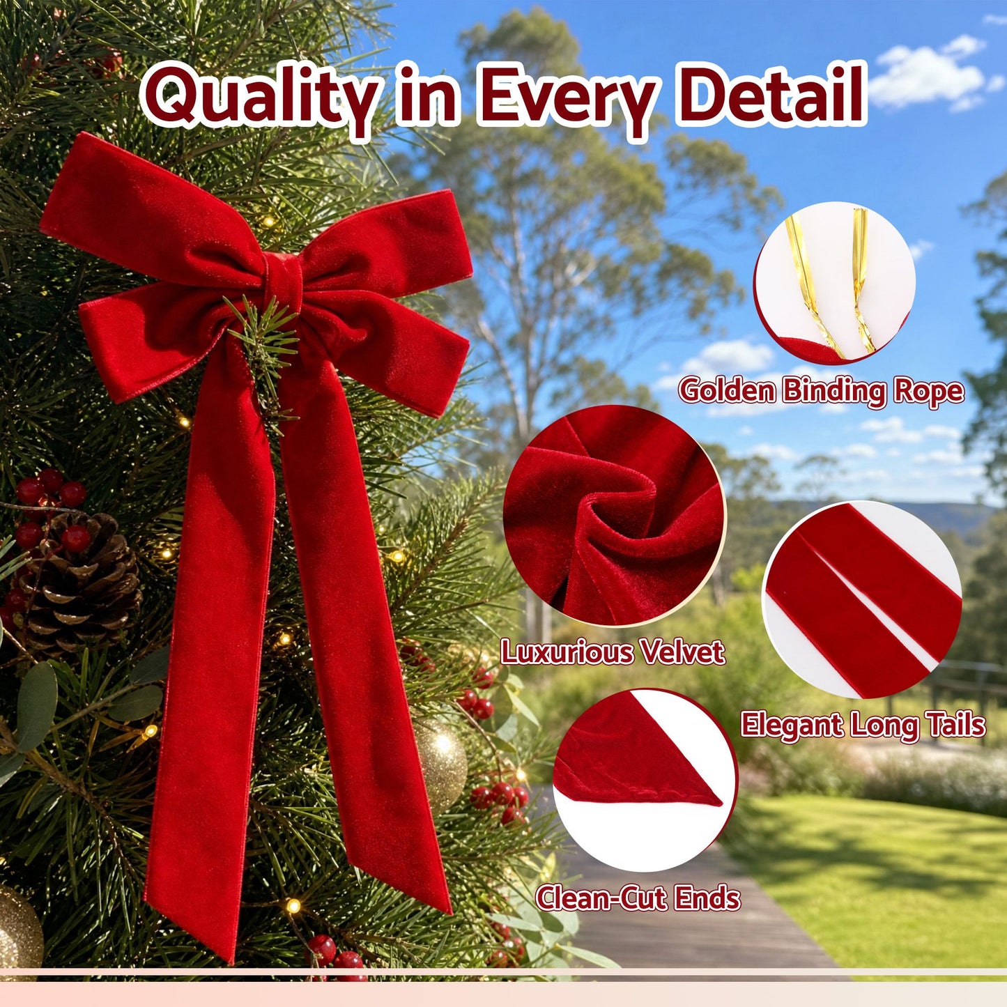 12Pcs Red Velvet Christmas Bows Tree Decorations Xmas Decor